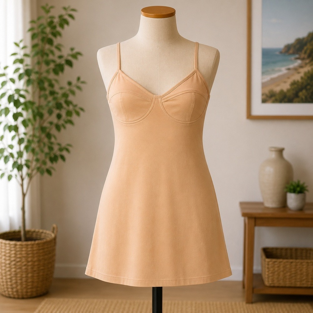 NWT Abound Slip Dress Womens XS Tan Nut Mini V-Neck Adjustable Straps AB490035MI